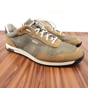 Hugo BOSS Zayn Mens Fashion Sneakers Khaki Suede Athletic Shoes US Size 13 EU 46